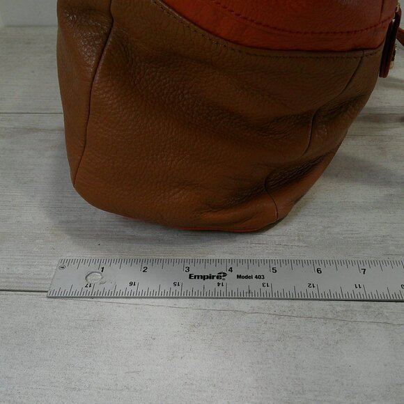 Emma Fox Large Leather Orange & Brown Color block gold tone Hardware Purse Bag - Picture 12 of 15
